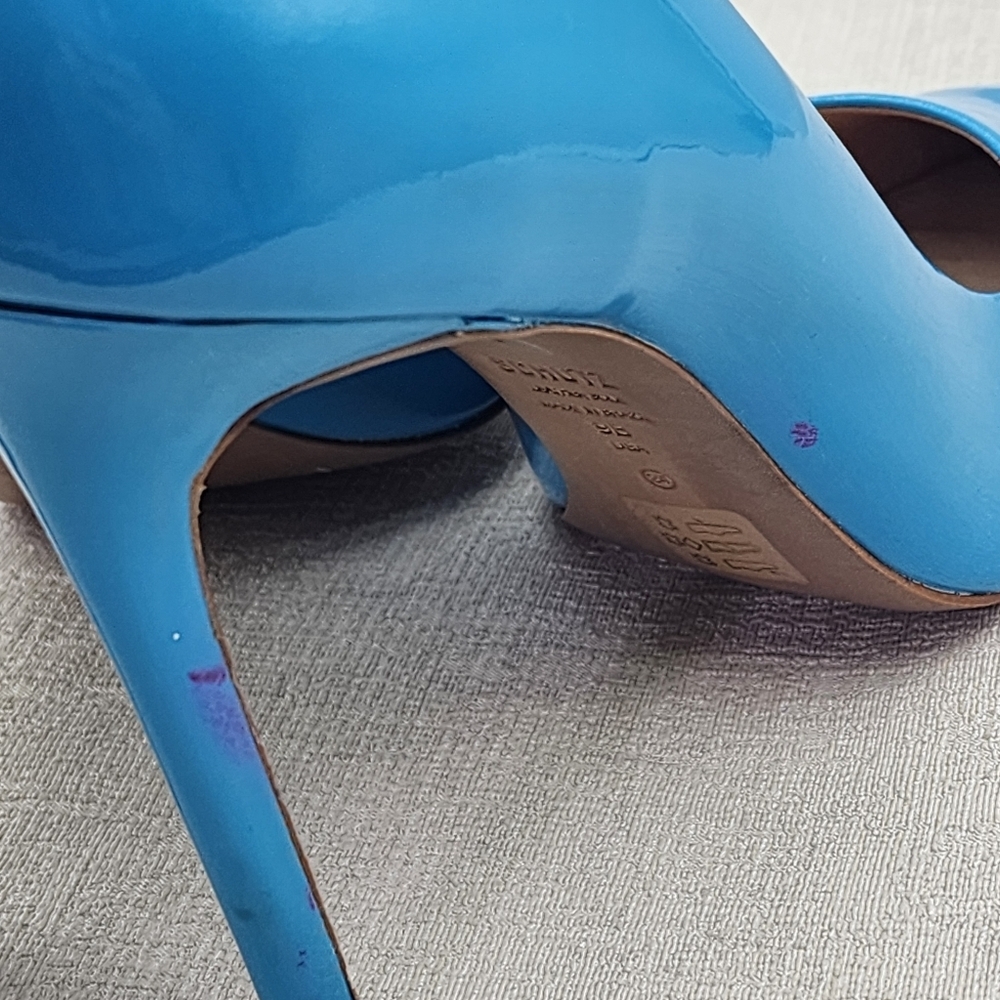 Schutz Women's Lou Patent Bright Ocean Stiletto Pointed Toe Pump Shoes - 9 - Picture 6 of 10